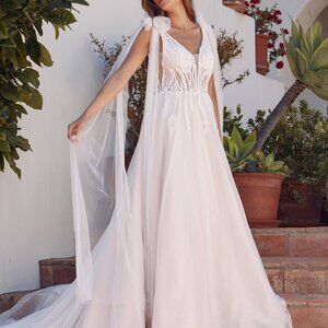 Nude color wedding dress.New long bridal gown